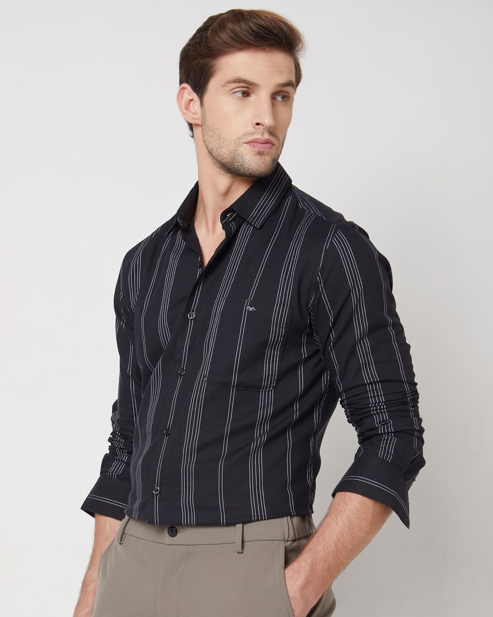 Black Pin Stripe Slim Fit Casual Shirt