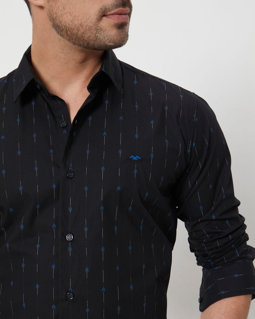 Black Printed Stripe Slim Fit Casual Shirt