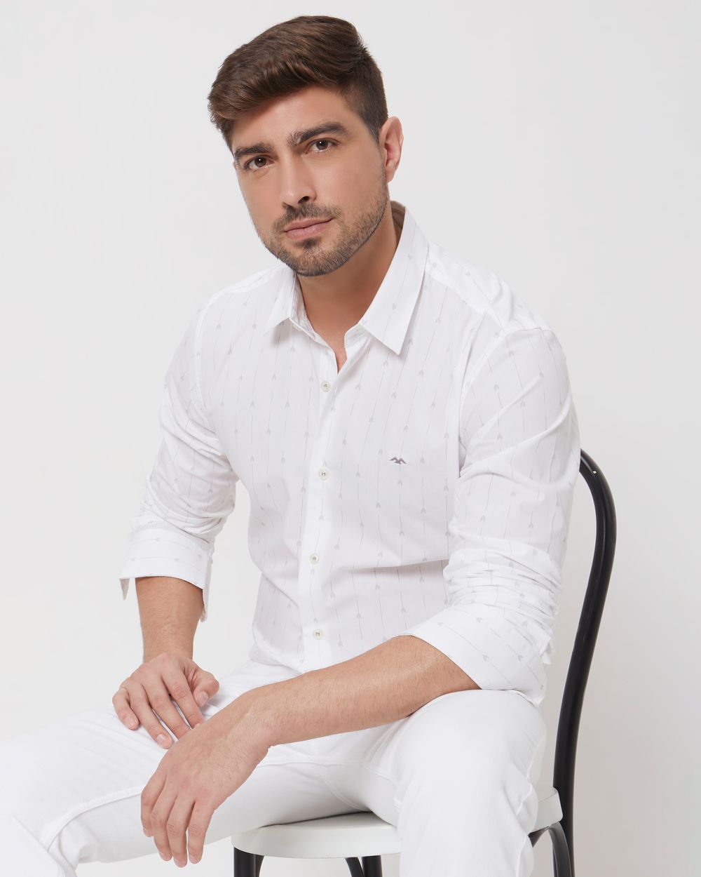 White Printed Stripe Slim Fit Casual Shirt