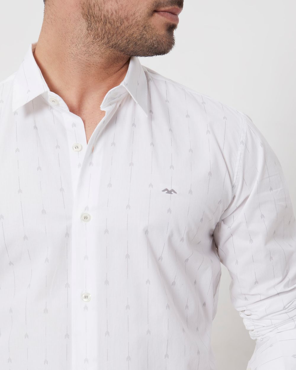 White Printed Stripe Slim Fit Casual Shirt
