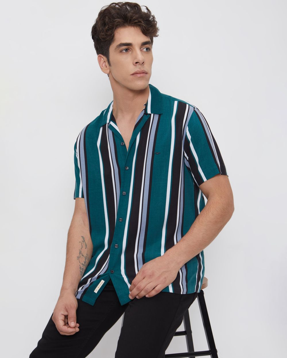 Green Resort Stripe Relaxed Fitcasual Shirt