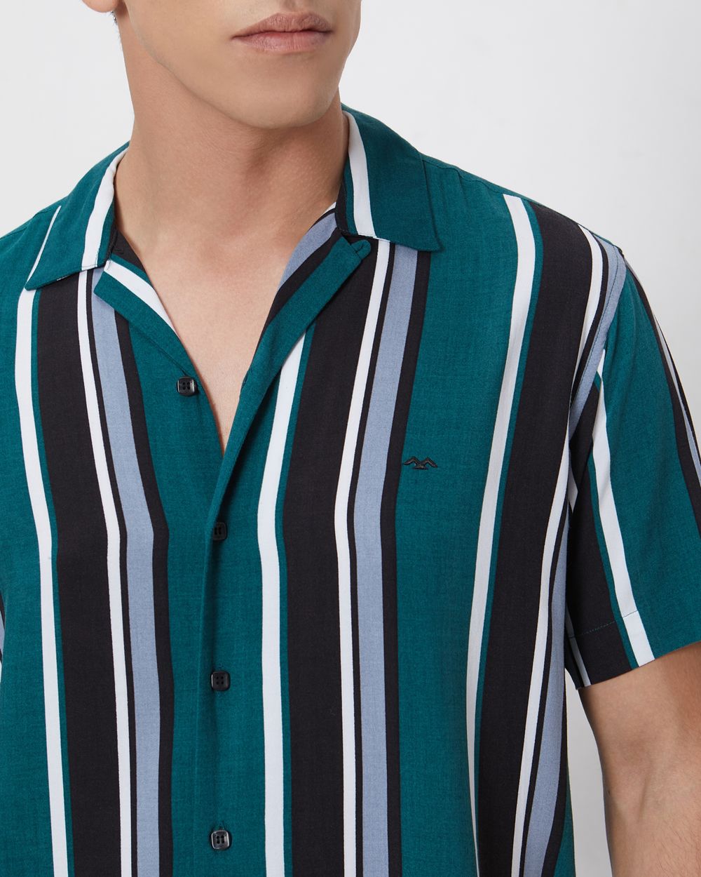 Green Resort Stripe Relaxed Fitcasual Shirt