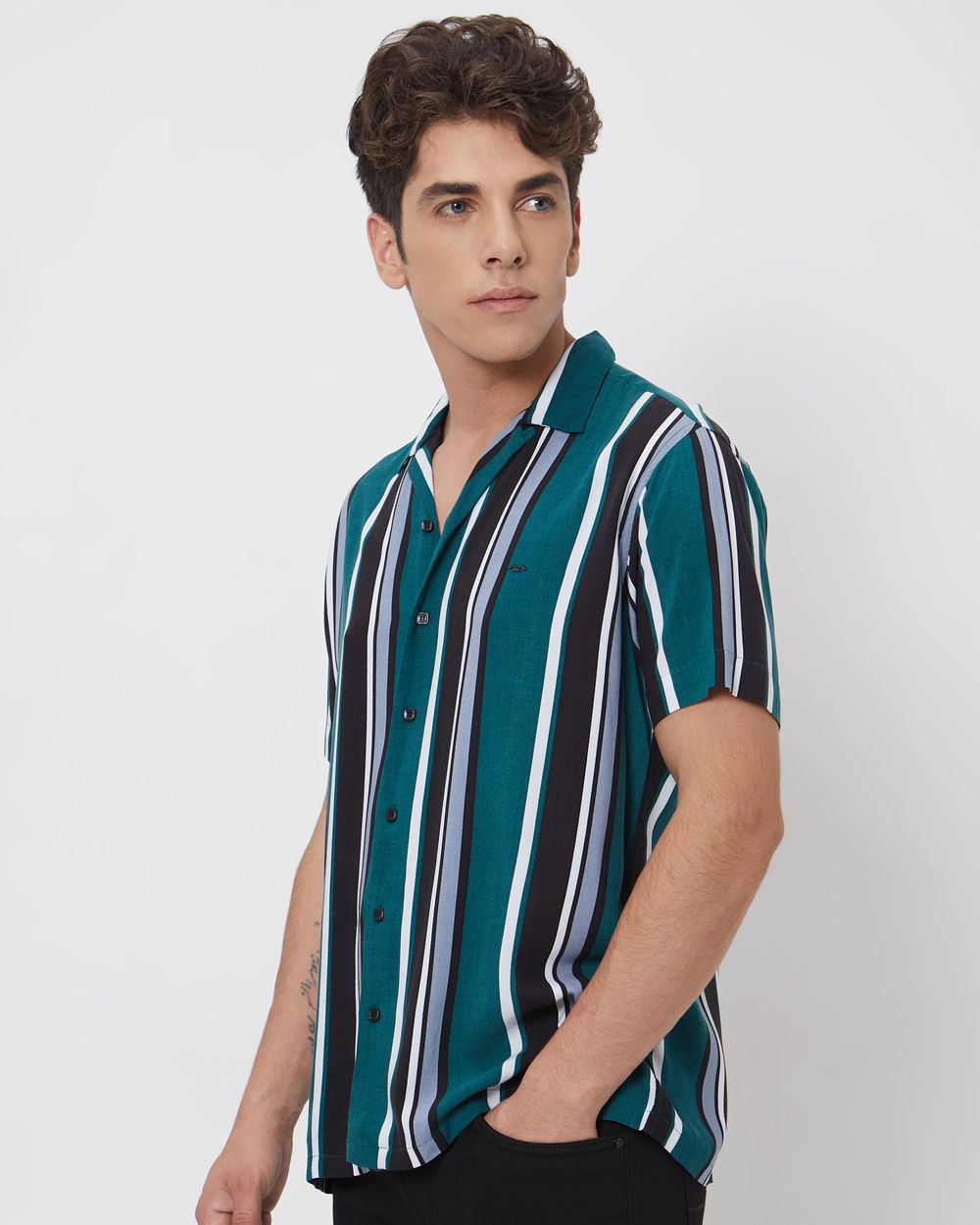 Green Resort Stripe Relaxed Fitcasual Shirt