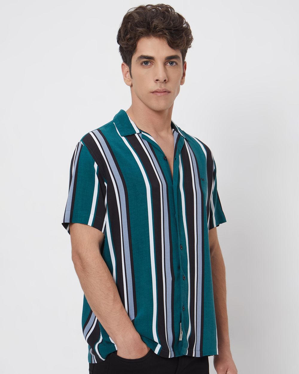 Green Resort Stripe Relaxed Fitcasual Shirt