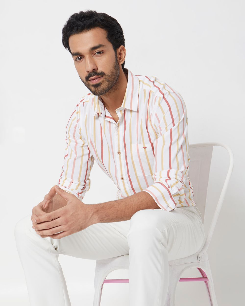 White Candy Stripe Slim Fit Casual Shirt