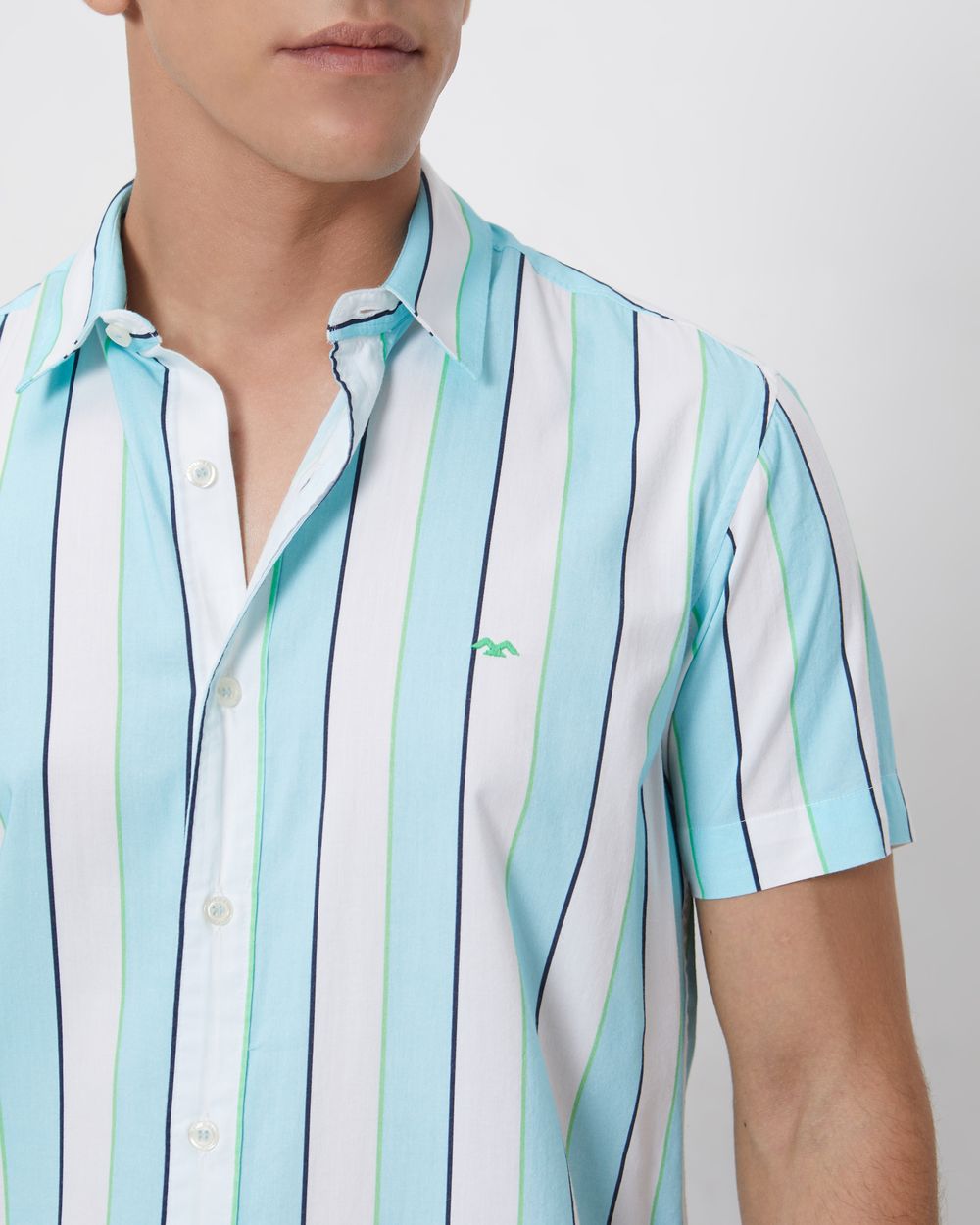 Turquoise Awning Stripe Slim Fit Casual Shirt