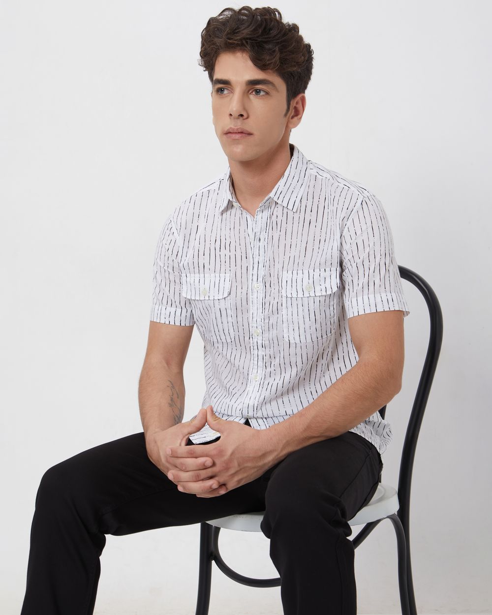 White Cargostripe Slim Fit Casual Shirt