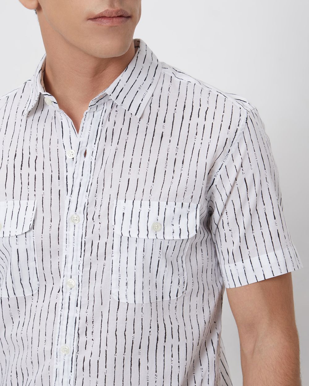 White Cargostripe Slim Fit Casual Shirt