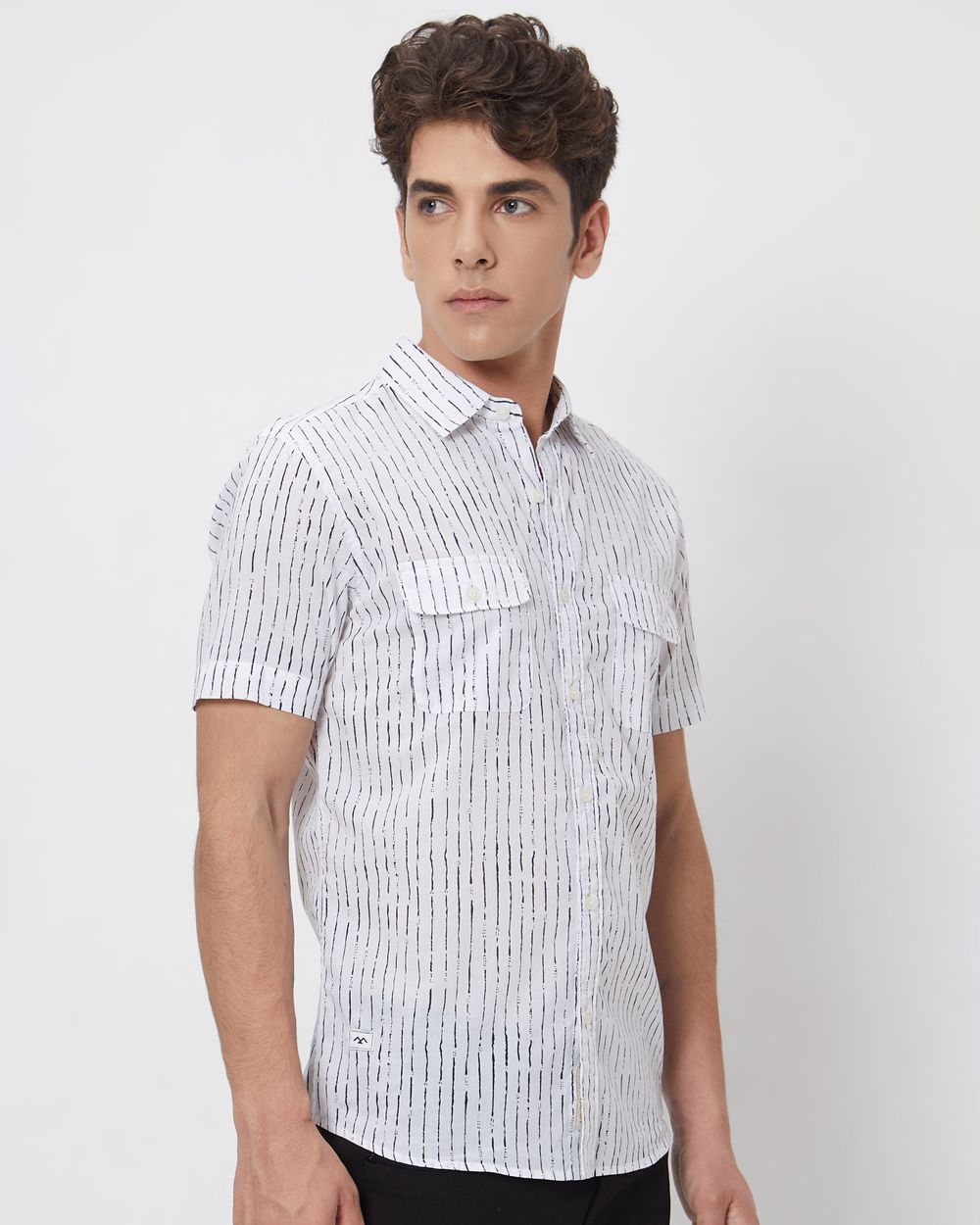 White Cargostripe Slim Fit Casual Shirt