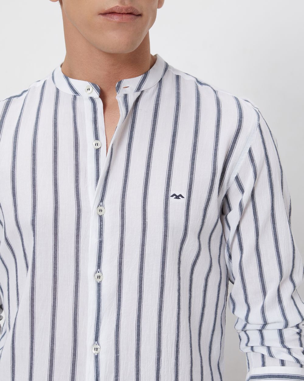 Navy Textured Stripe Slim Fit Casual Shirt