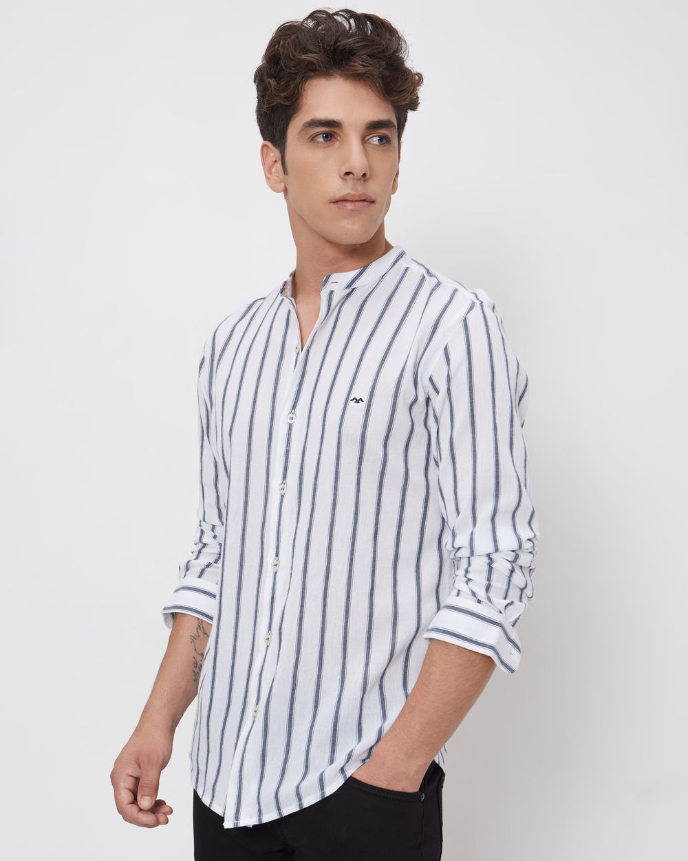 Navy Textured Stripe Slim Fit Casual Shirt