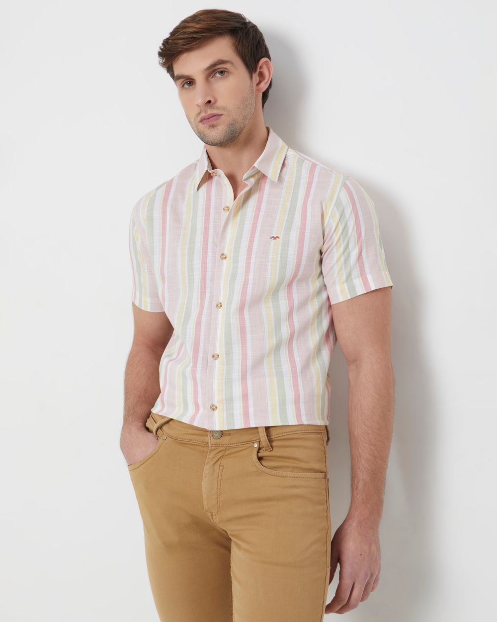 Pastel Pink Printed Stripe Slim Fit Casual Shirt