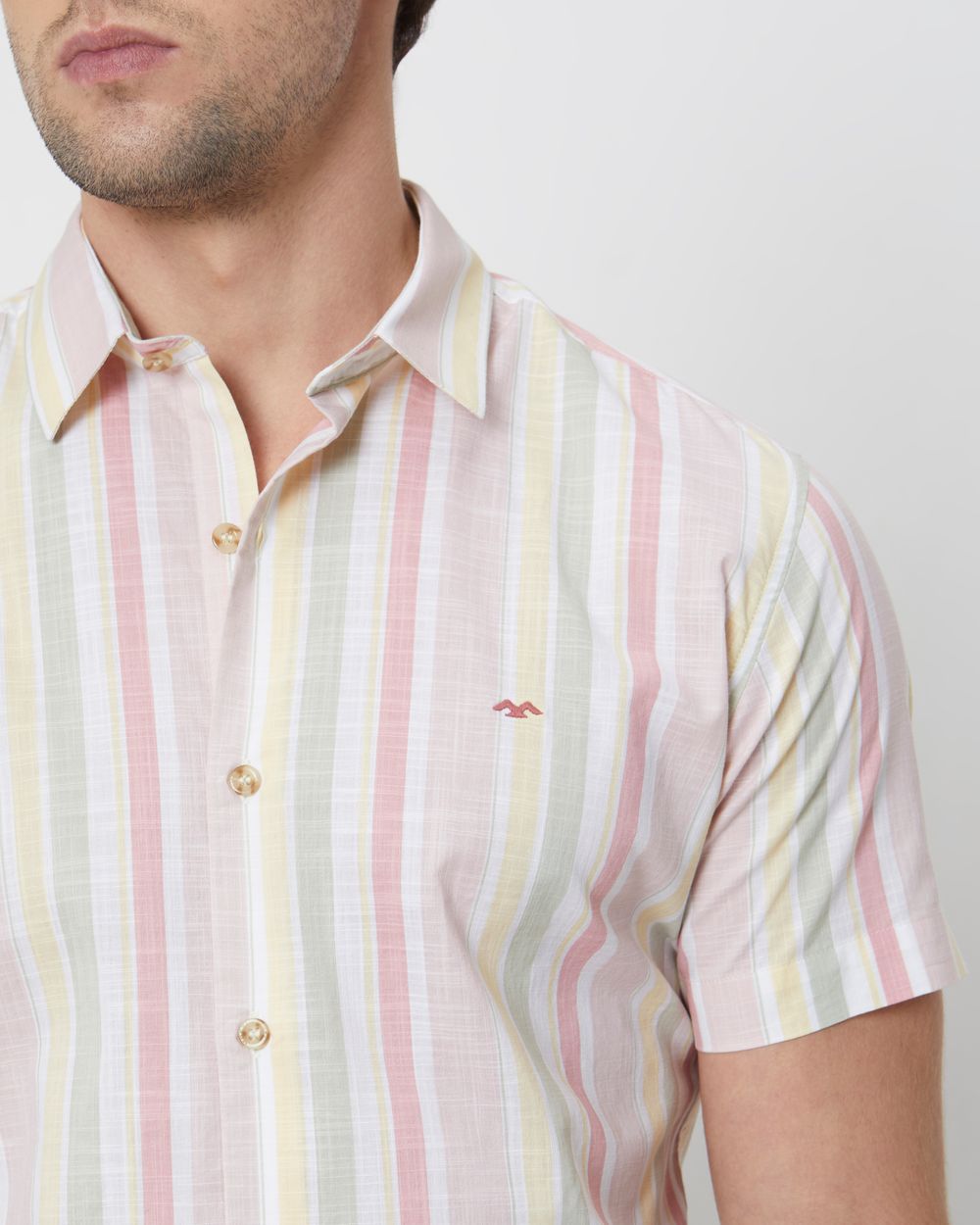 Pastel Pink Printed Stripe Slim Fit Casual Shirt