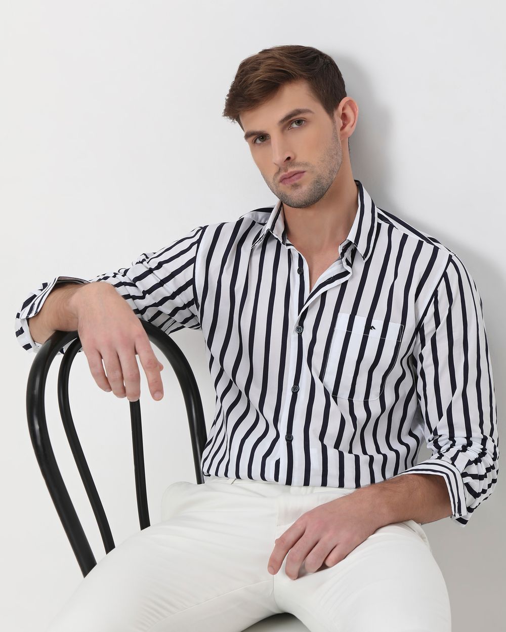 White Candy Stripe Slim Fit Casual Shirt