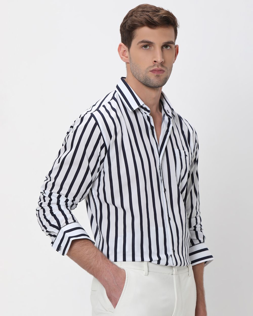 White Candy Stripe Slim Fit Casual Shirt