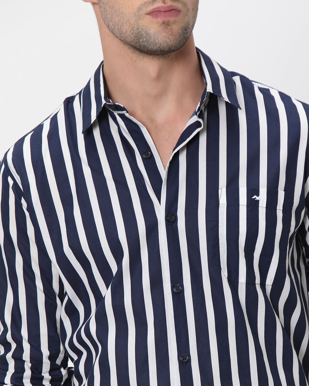 Navy Awning Stripe Slim Fit Casual Shirt