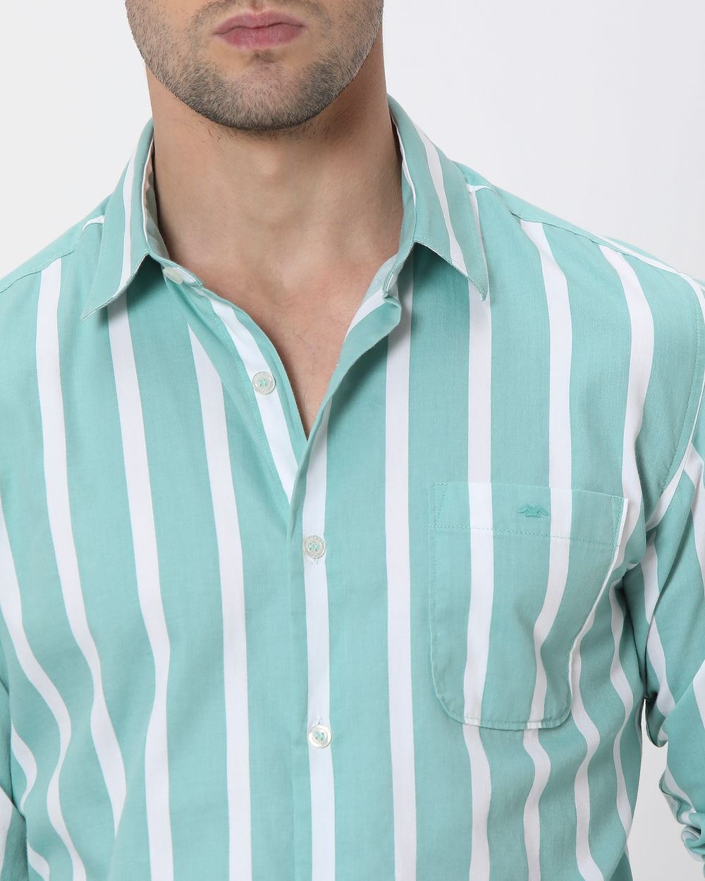 Teal Awning Stripe Slim Fit Casual Shirt