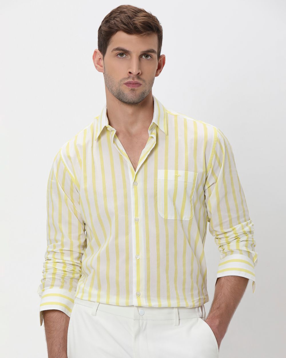 Light Yellow Candy Stripe Slim Fit Casual Shirt