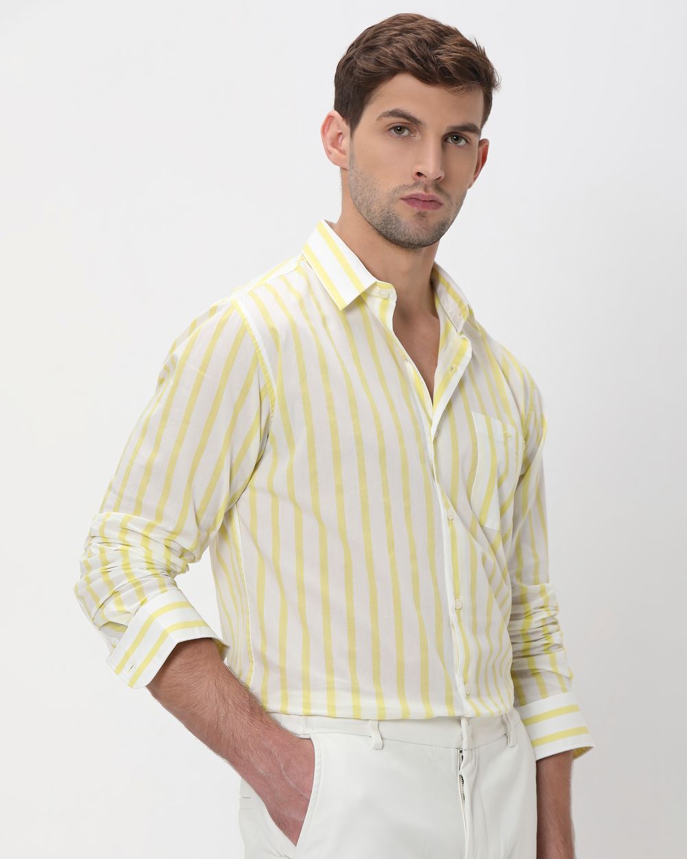 Light Yellow Candy Stripe Slim Fit Casual Shirt