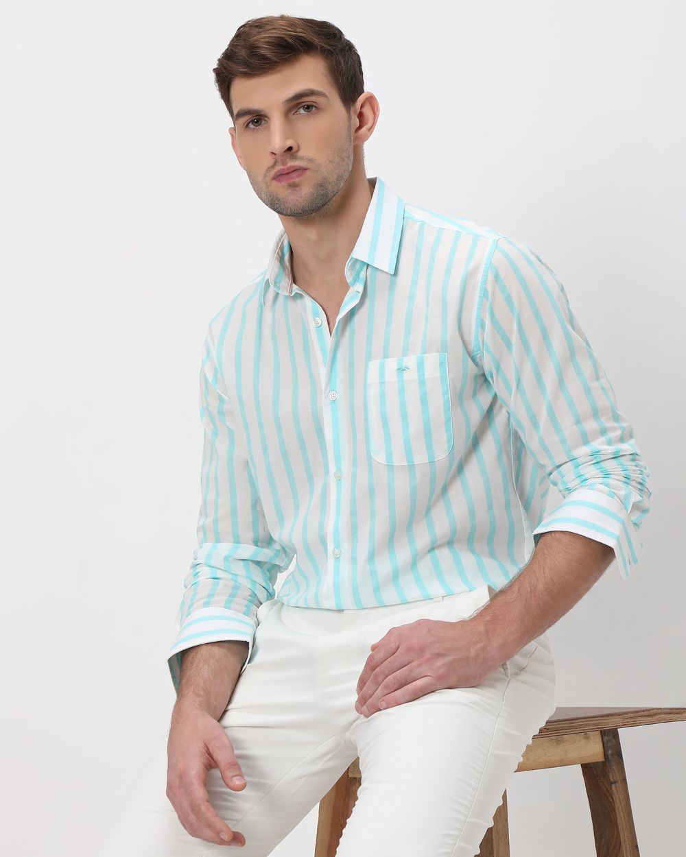 Turquoise Candy Stripe Slim Fit Casual Shirt