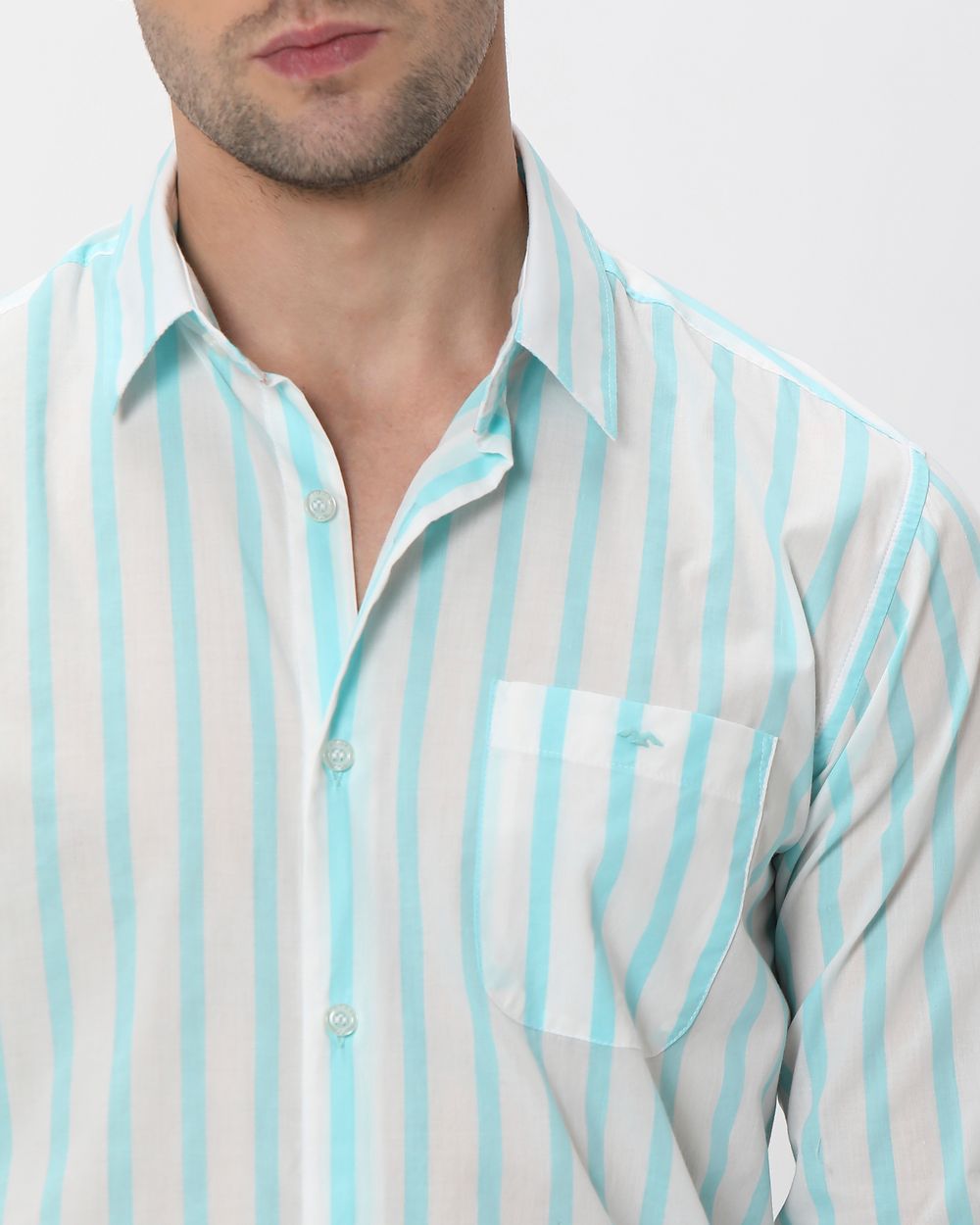 Turquoise Candy Stripe Slim Fit Casual Shirt