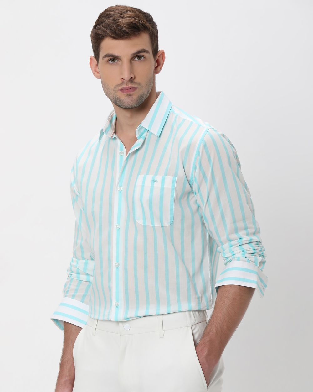 Turquoise Candy Stripe Slim Fit Casual Shirt