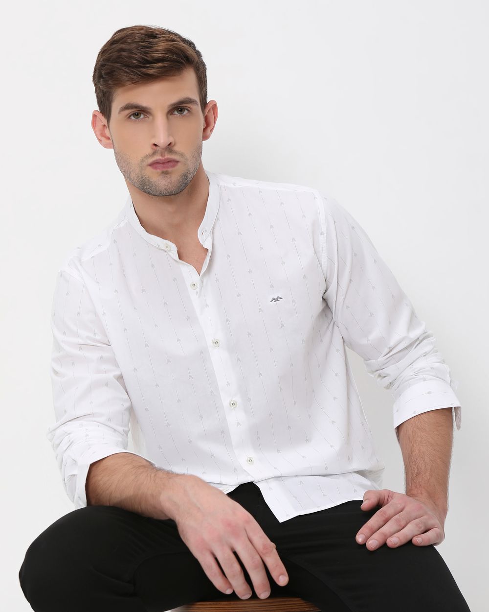 White Printed Stripe Slim Fit Casual Shirt