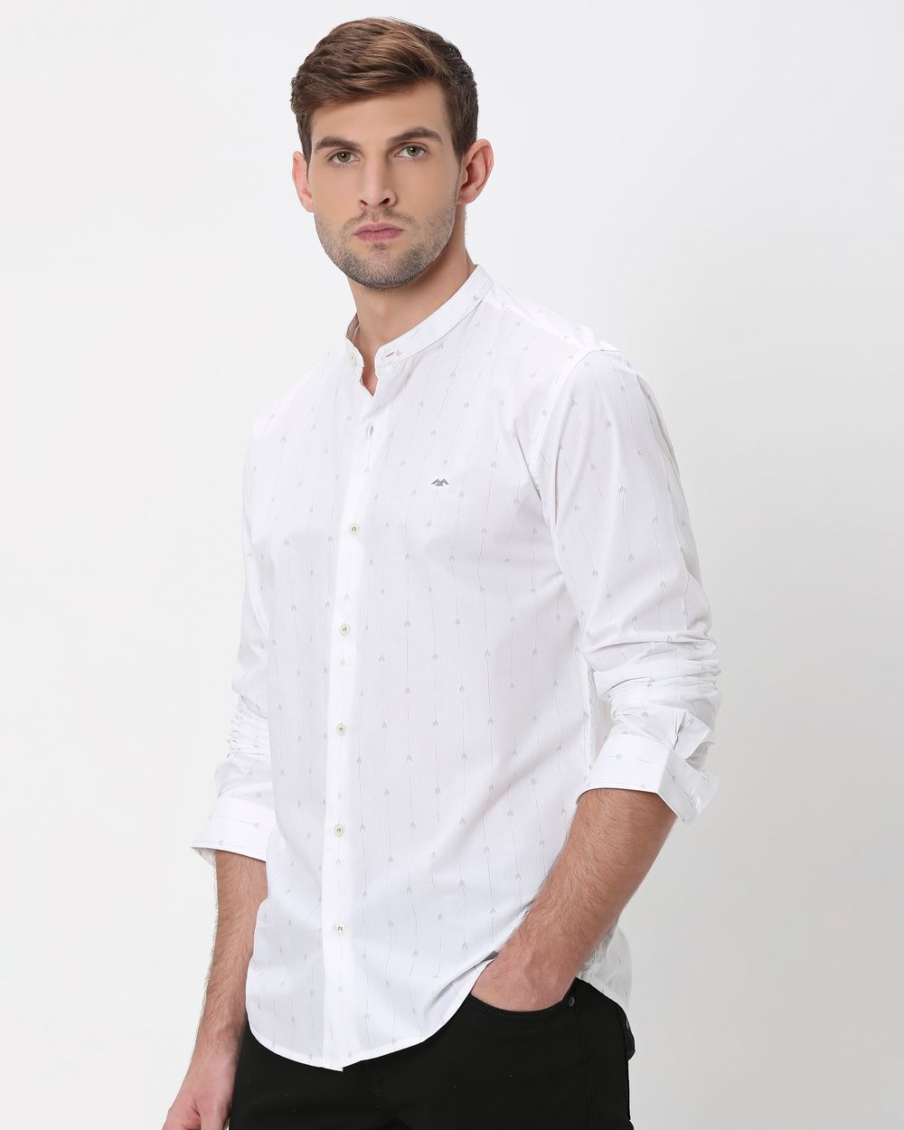 White Printed Stripe Slim Fit Casual Shirt