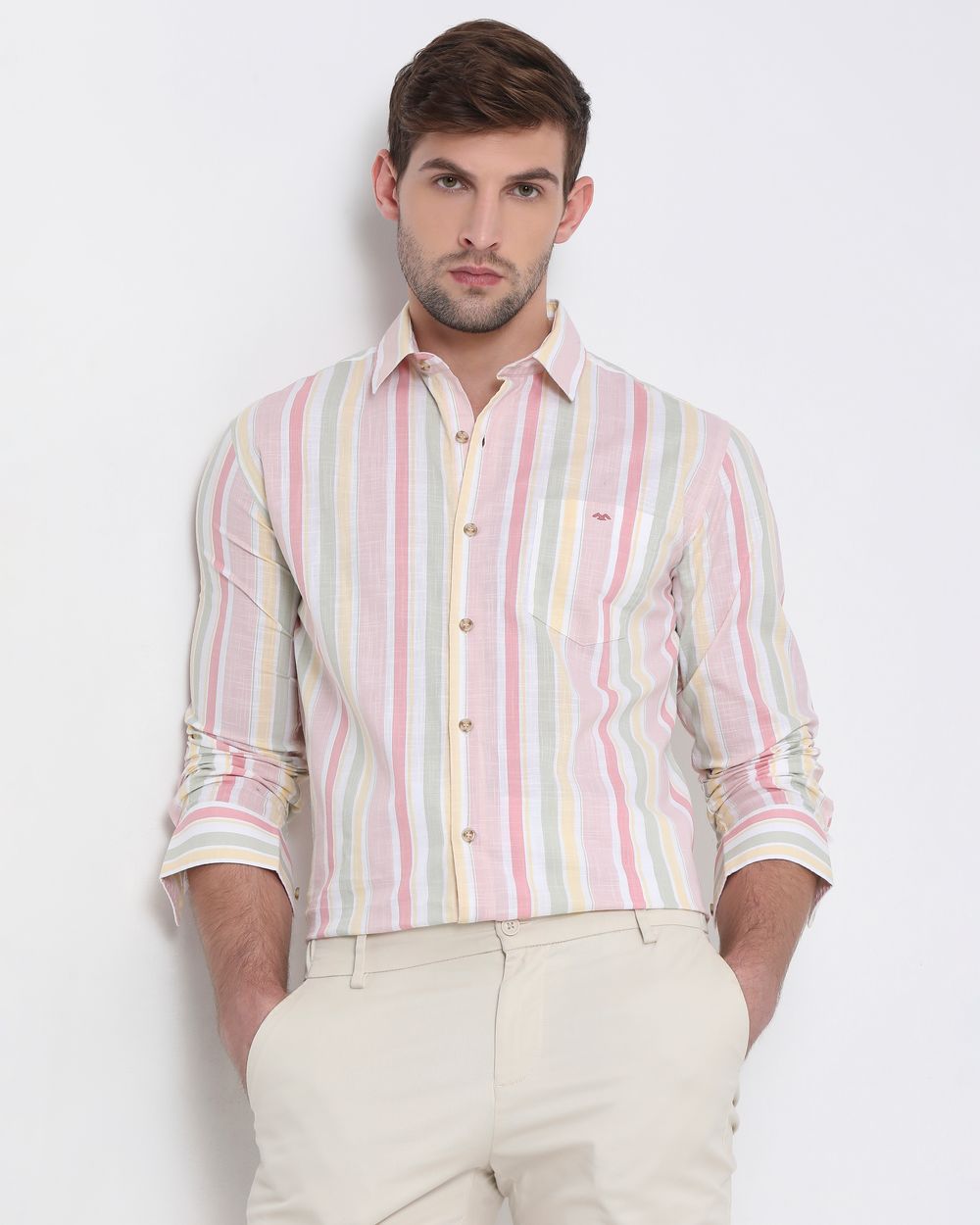 Pastel Pink Candy Stripe Slim Fit Casual Shirt