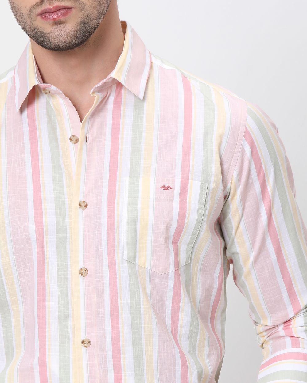 Pastel Pink Candy Stripe Slim Fit Casual Shirt