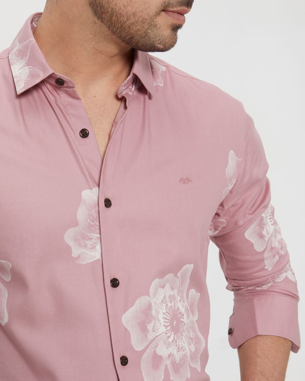 Pink Floral Print Slim Fit Casual Shirt
