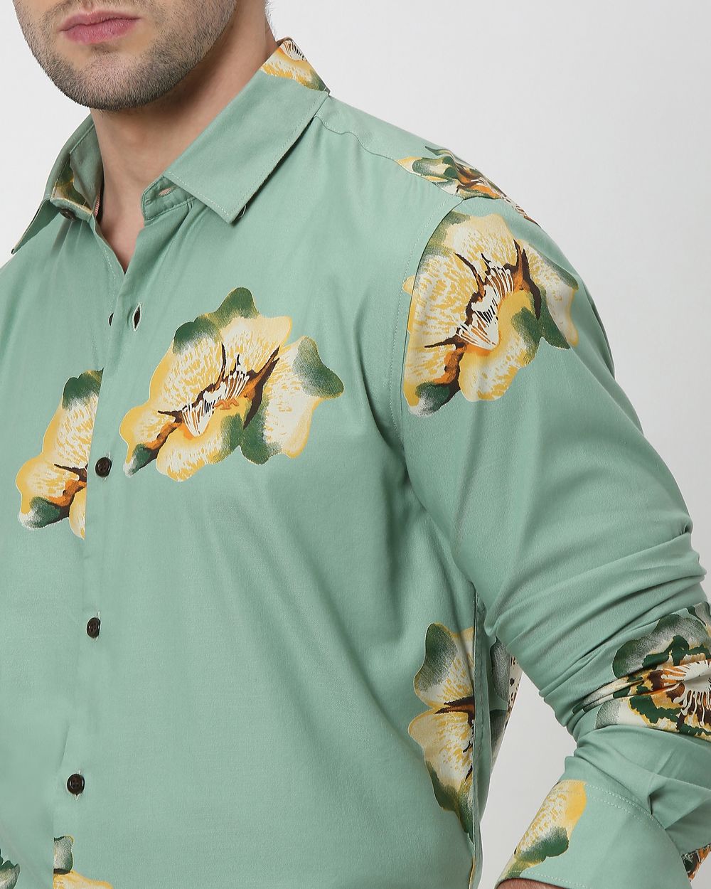 Yellow floral shirt mens cheap