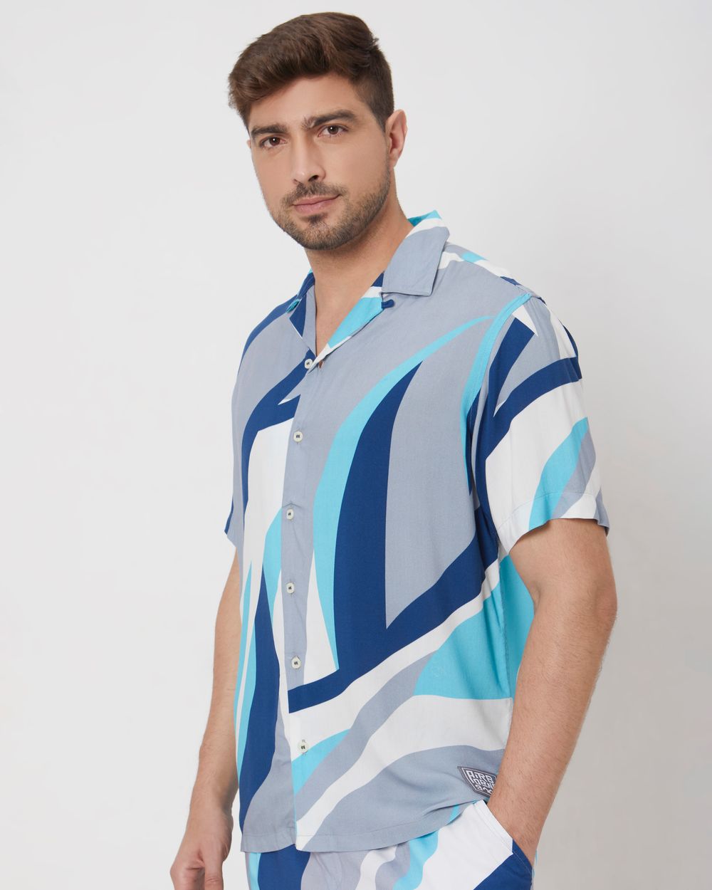 Grey Resort Print Relaxed Fit Casual Shirt