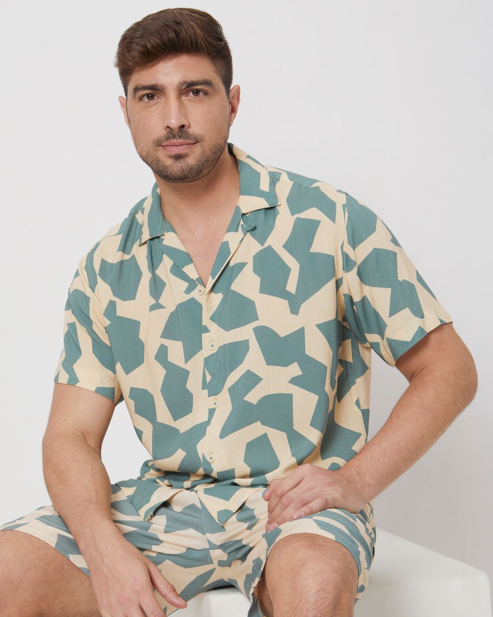 Beige Resort Print Relaxed Fit Casual Shirt