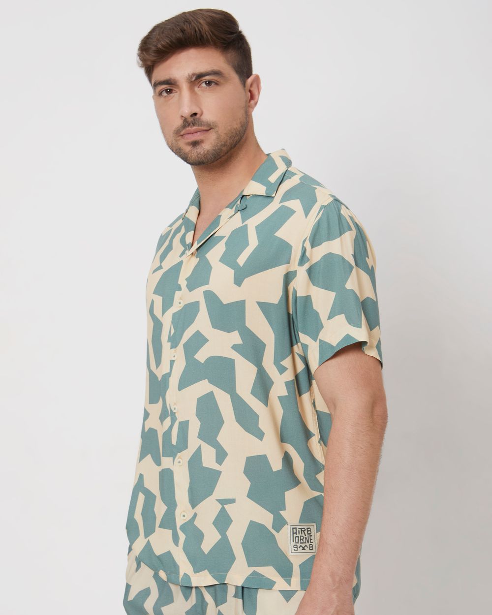 Beige Resort Print Relaxed Fit Casual Shirt