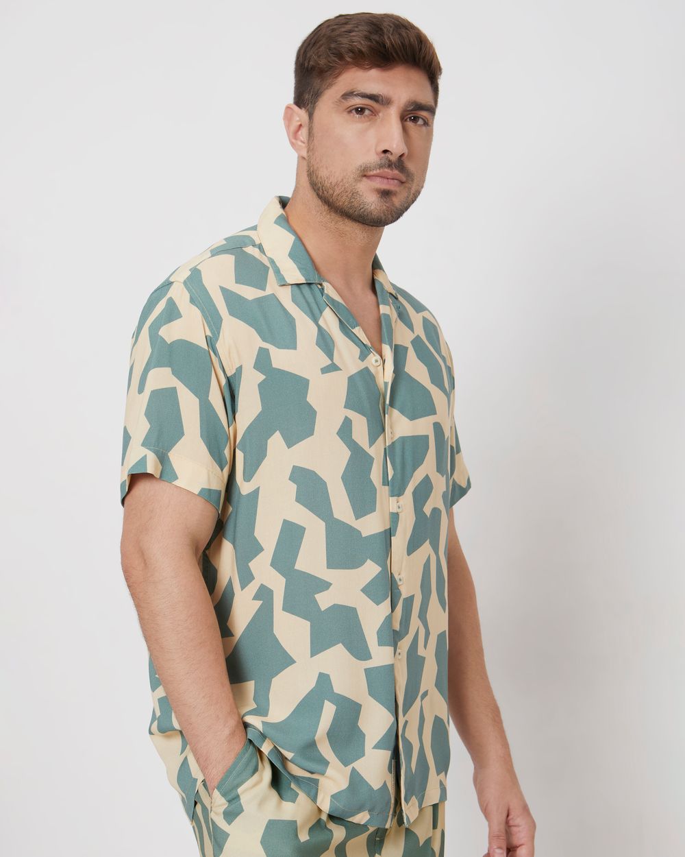 Beige Resort Print Relaxed Fit Casual Shirt