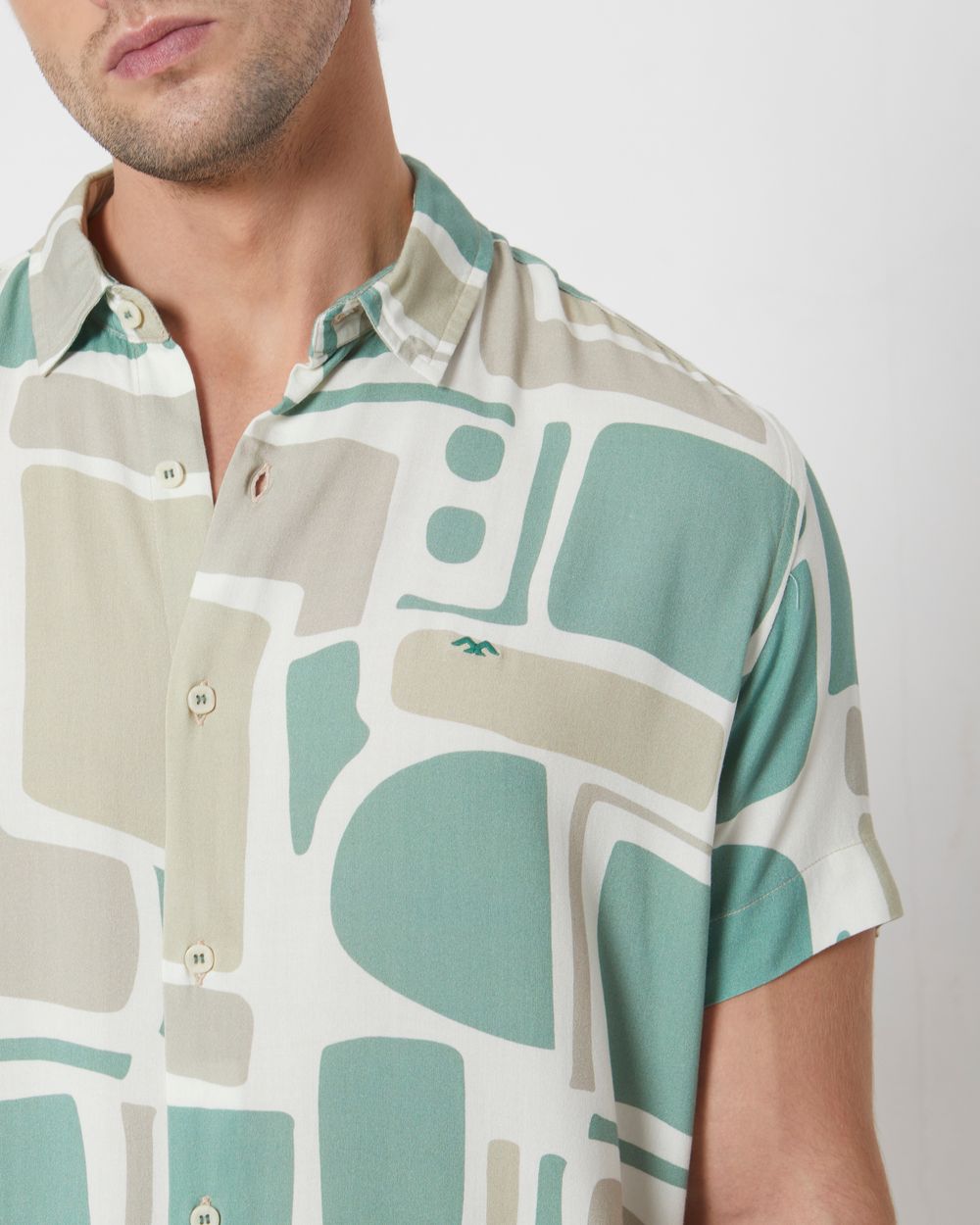 Beige Abstract Print Slim Fit Casual Shirt