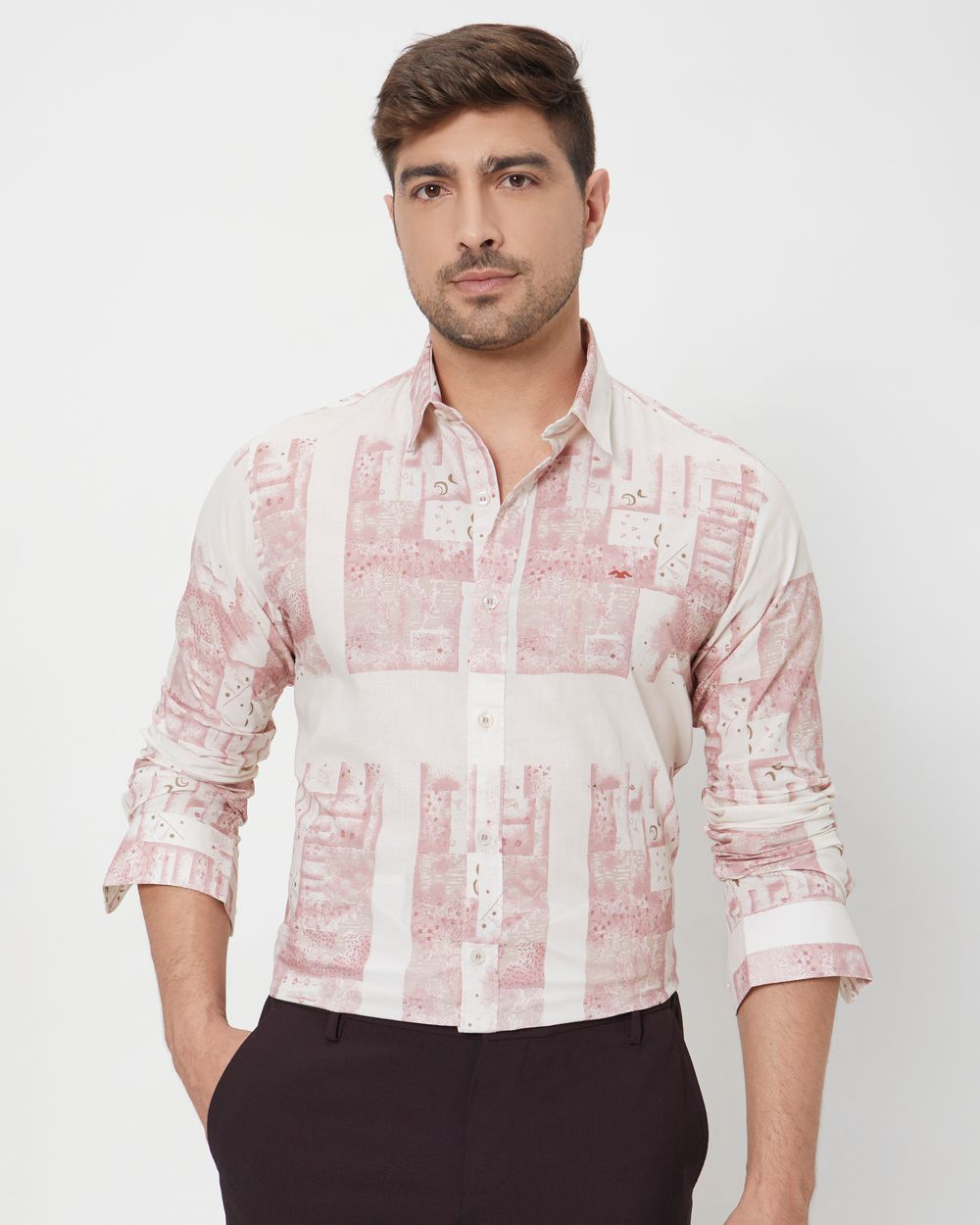 Pink Cyanotype Print Slim Fit Casual Shirt