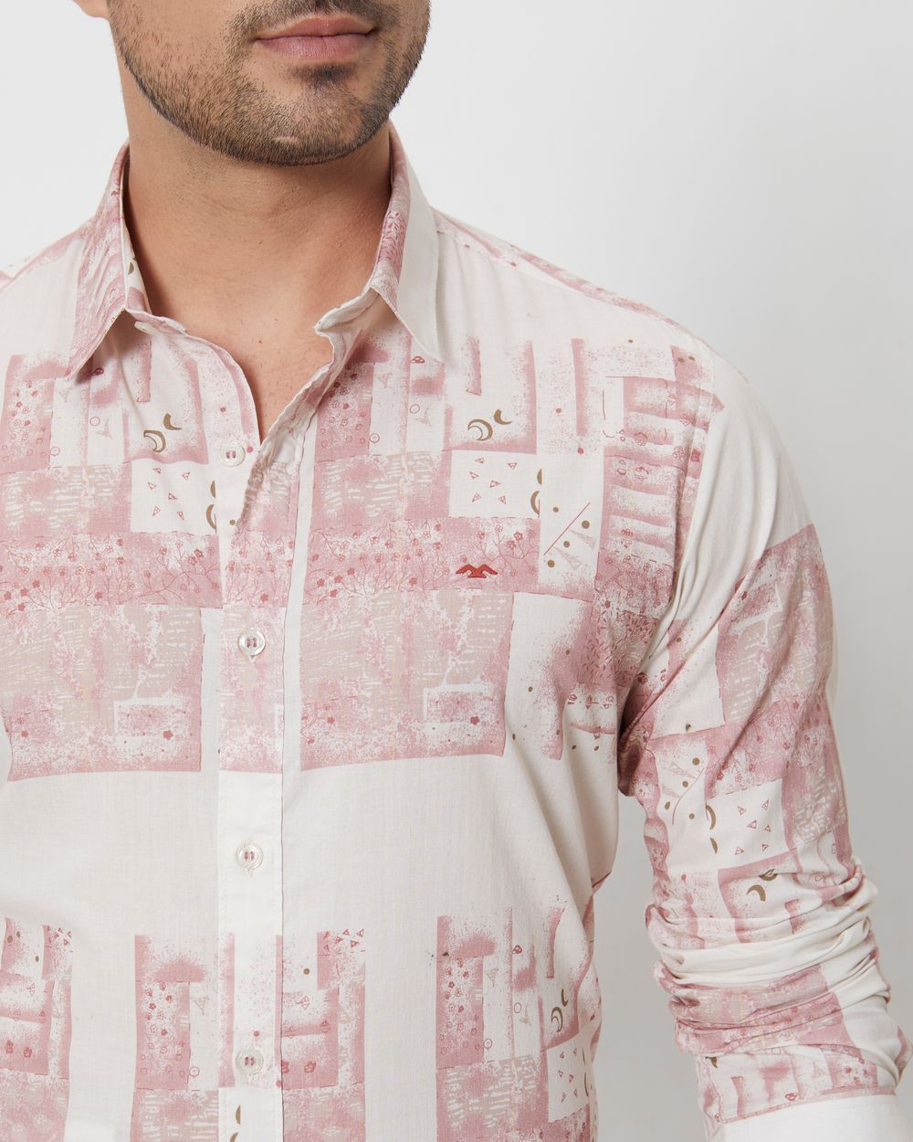 Pink Cyanotype Print Slim Fit Casual Shirt