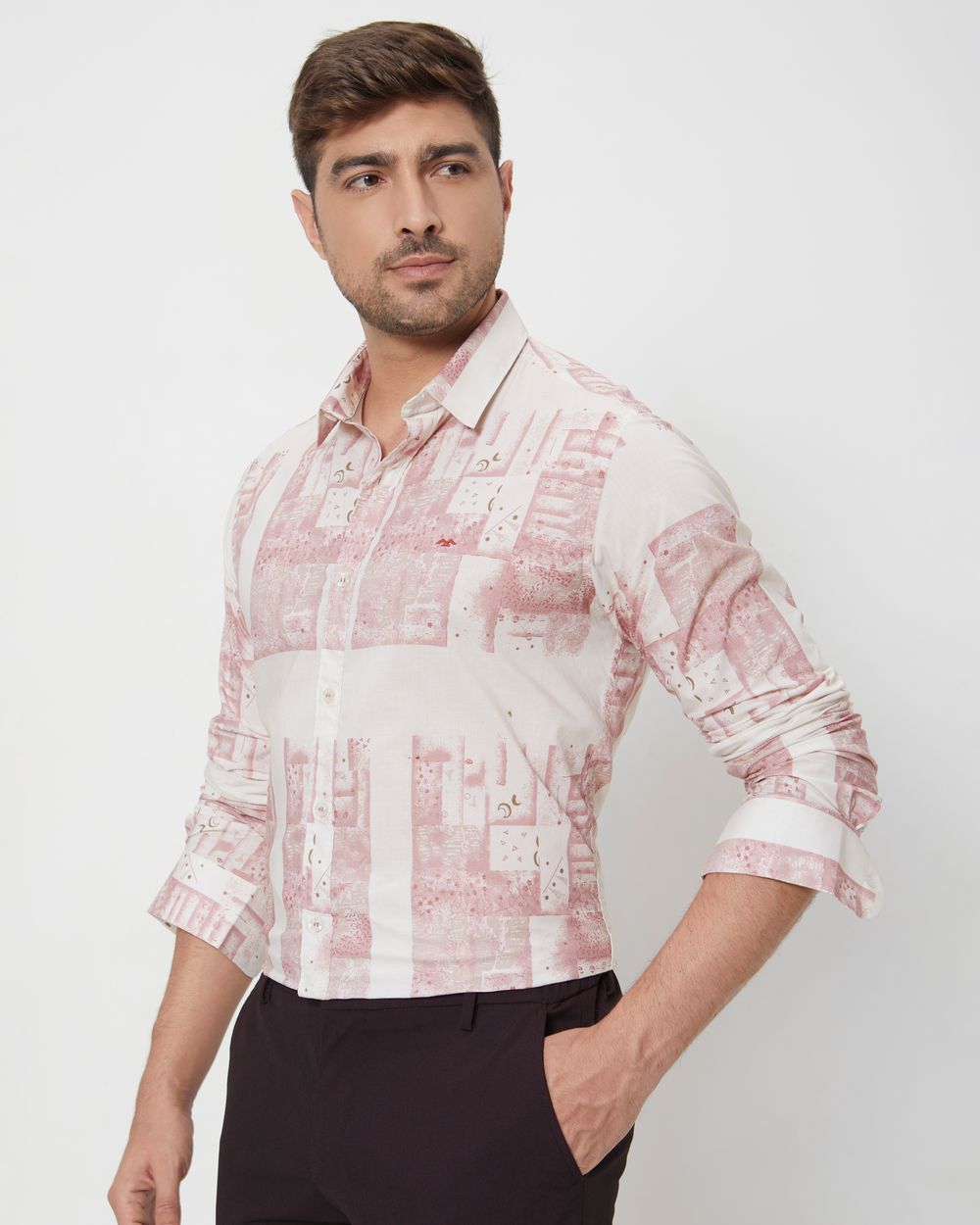 Pink Cyanotype Print Slim Fit Casual Shirt
