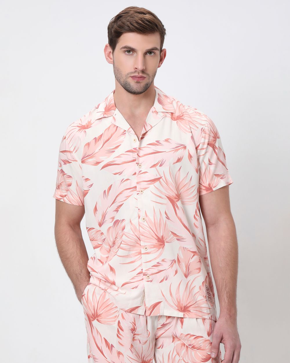 Pink Floral Print Relaxed Fit Casual Shirt