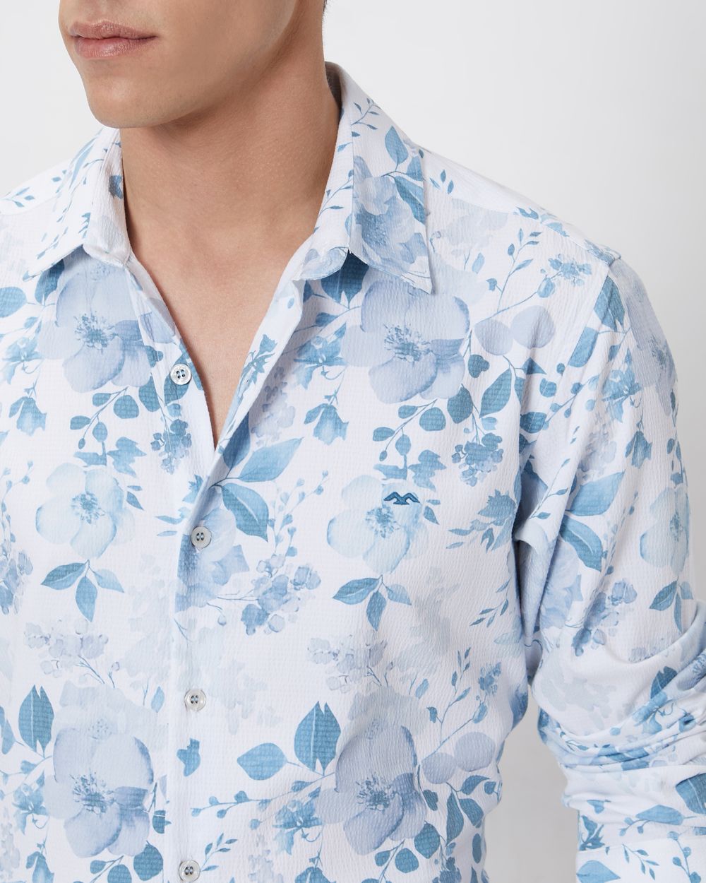 White Floral Print Slim Fit Casual Shirt