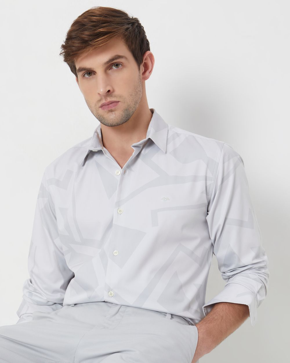 Beige Digital Print Slim Fit Casual Shirt
