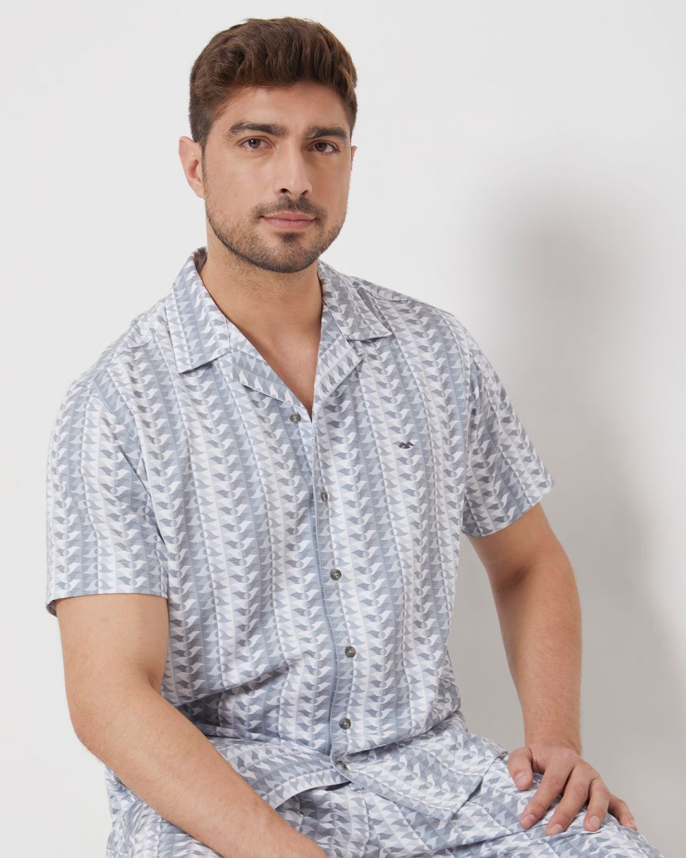 Grey Resort Print Relaxed Fit Casual Shirt
