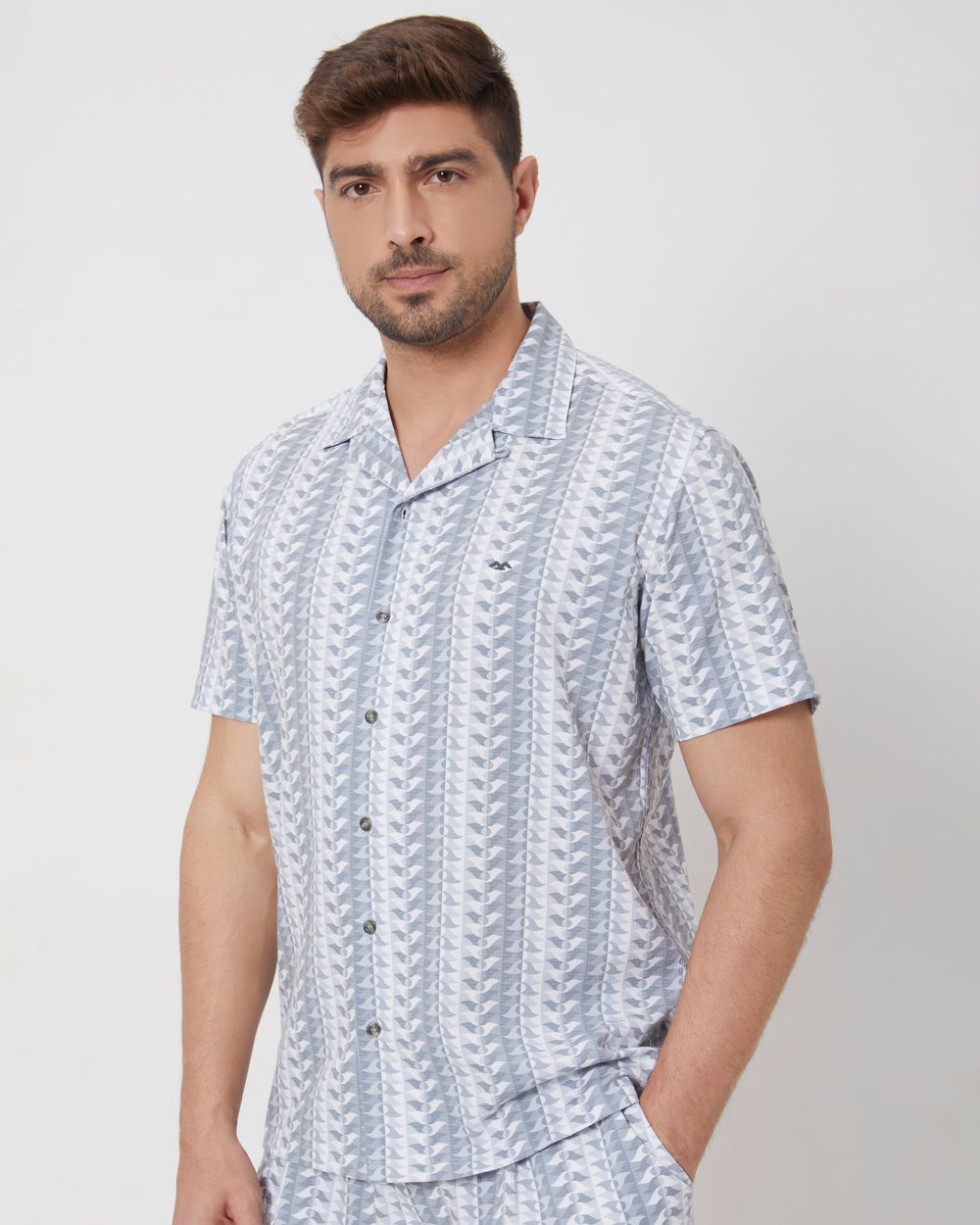 Grey Resort Print Relaxed Fit Casual Shirt