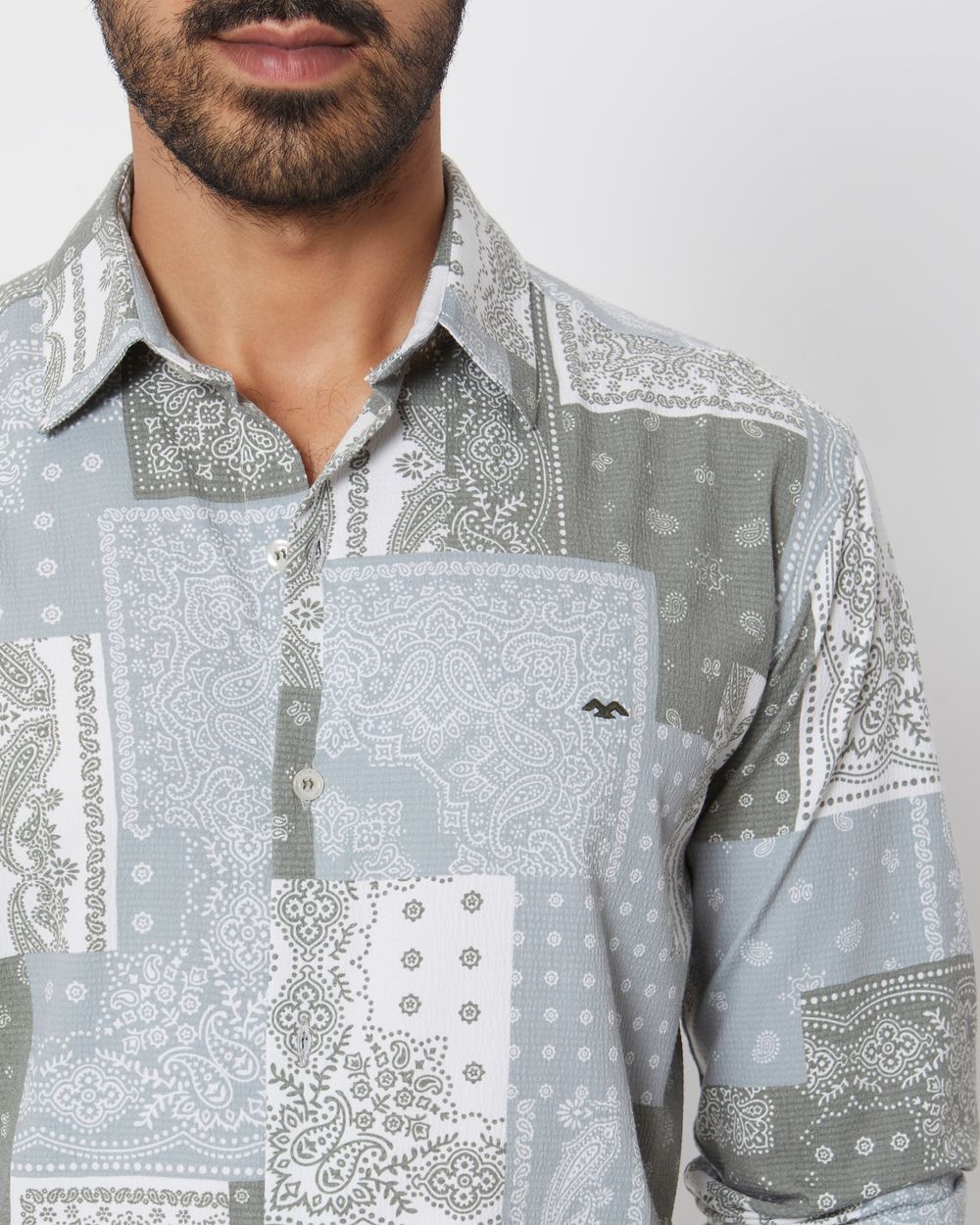 Light Olive Bandana Print Slim Fit Casual Shirt