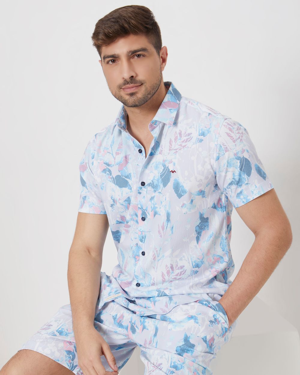 Light Blue Digital Print Slim Fit Casual Shirt