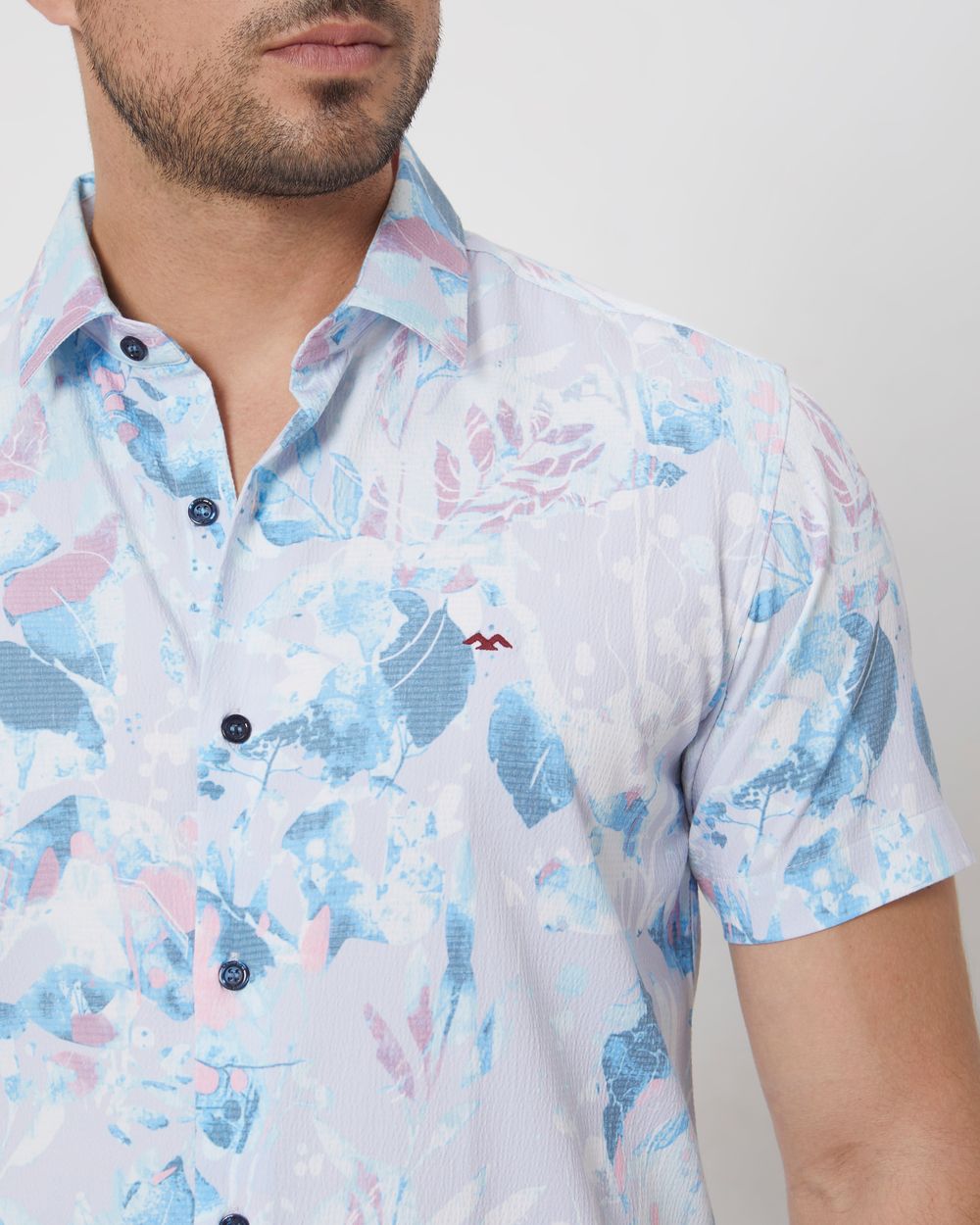 Light Blue Digital Print Slim Fit Casual Shirt