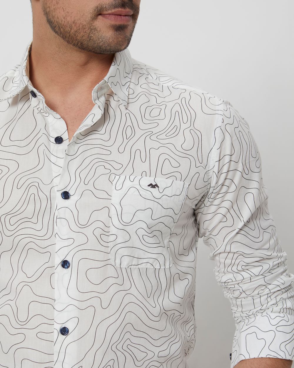 White & Black Abstract Print Slim Fit Casual Shirt
