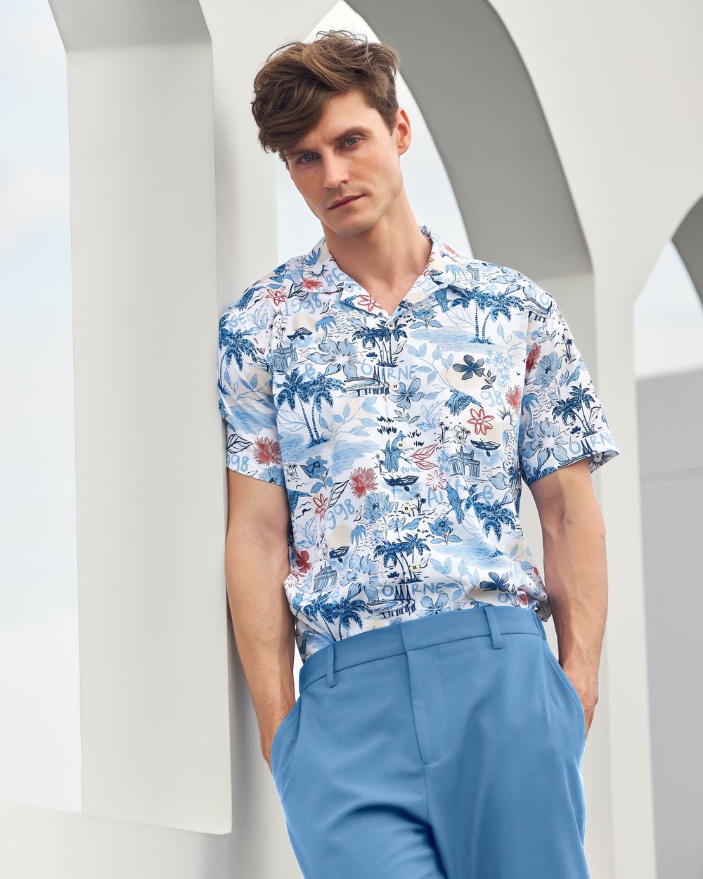 Blue Tropic of Mufti Print Slim Fit Casual Shirt